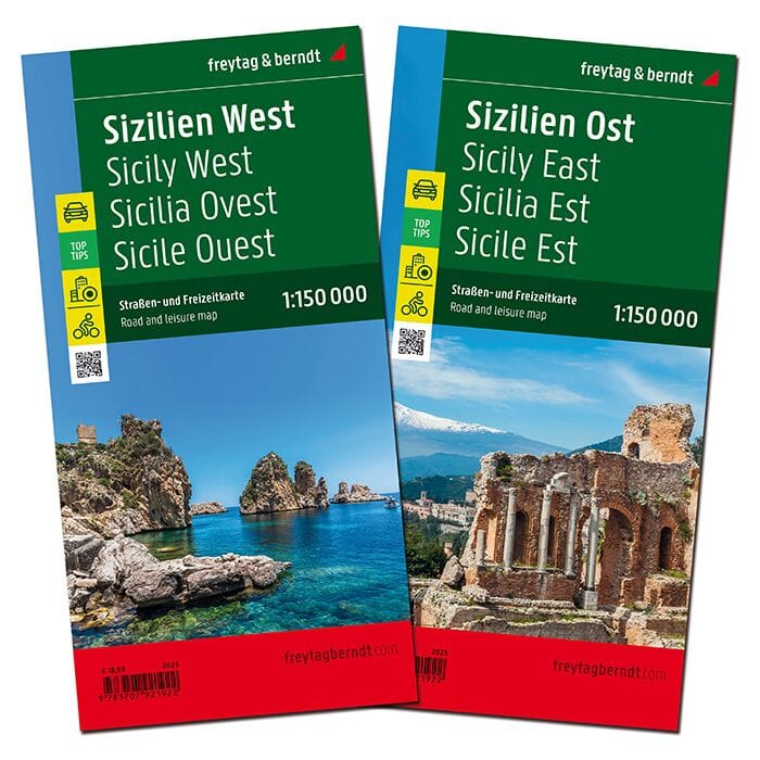 Cartes routieres et cyclables Sicile Est et Ouest Freytag.