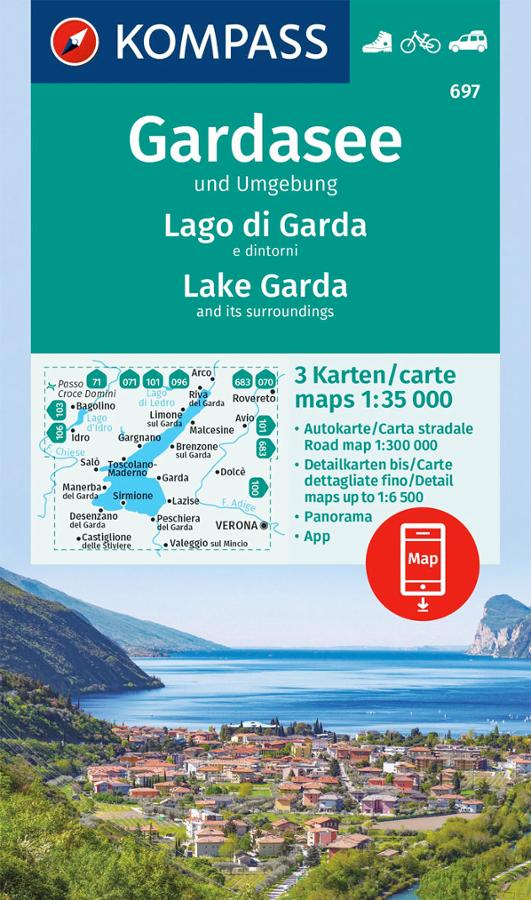 Lac de Garde - carte randonnée Kompass - 697