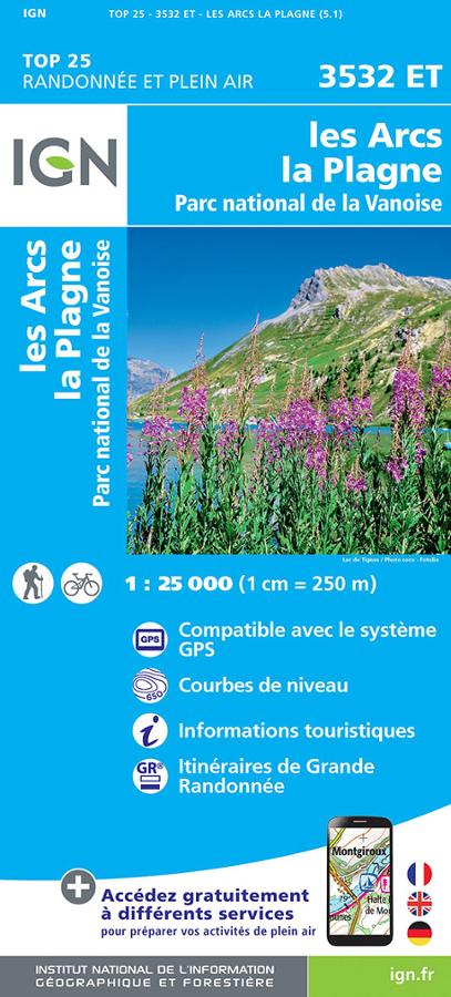Les Arcs la Plagne Parc national de la Vanoise Carte IGN.