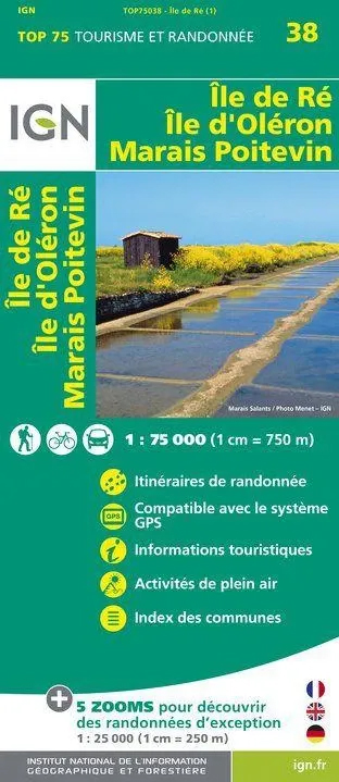 IGN TOP 75 map Île de Ré – Île d'Oléron – Marais Poitevin