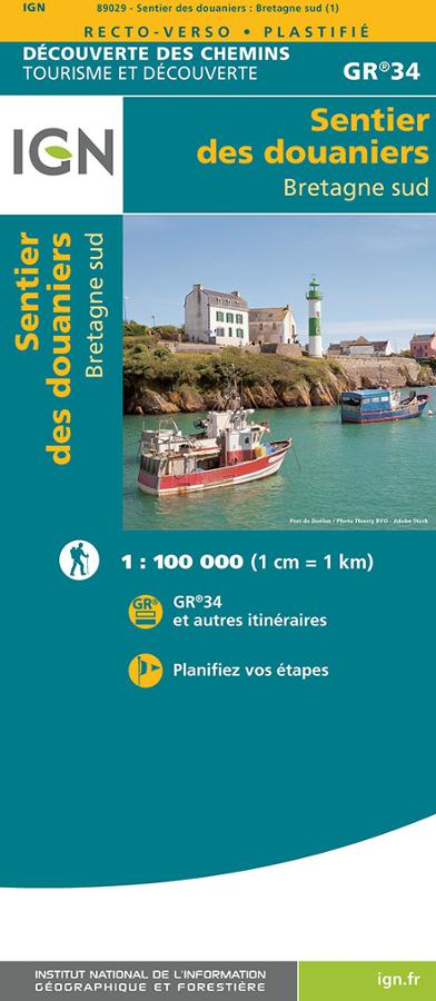 Carte IGN Sentier des Douaniers GR®34 – Bretagne sud
