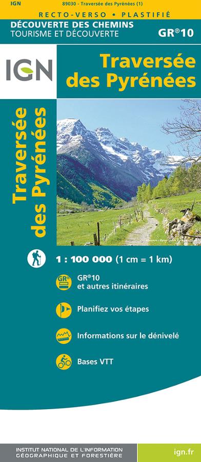 Traversee des Pyrenees GR10 Carte IGN.