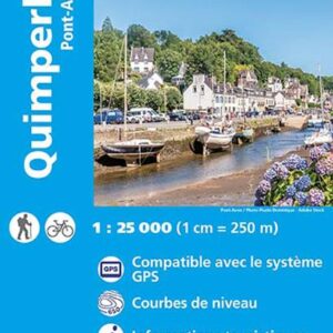 Carte IGN de randonnée au 1/25000 autour de Quimperlé et Pont-Aven avec itinéraires de grande randonnée et pistes cyclables.