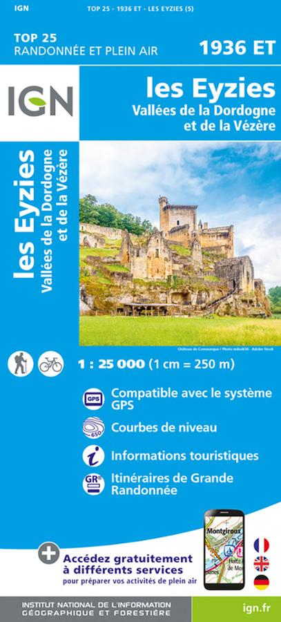 Carte IGN 1936ET – Les Eyzies, vallées Dordogne et Vézère